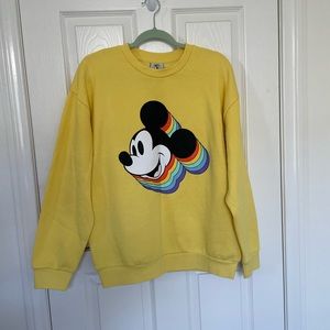 Disney Mickey & Co Yellow Rainbow Mickey Head Sweatshirt NEW L
